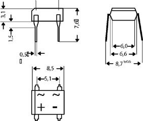 B250D - bridge rectifier dil, cliquez pour agrandir 