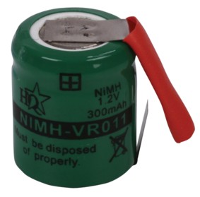 Batterie rechargeable NiMh - 1,2V - 300mAh - 14x17mm - pattes  souder, cliquez pour agrandir 