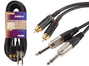 Cable Professionnel Audio, 2 X Rca Male Vers 2 X Jack Mono 6.3mm (5m), cliquez pour agrandir 